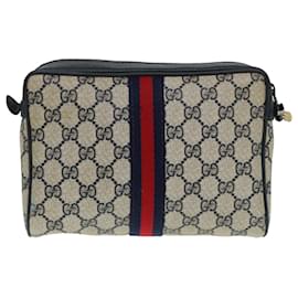 Gucci-GUCCI GG Supreme Sherry Line Clutch Bag PVC Red Navy Auth yb662-Red,Navy blue