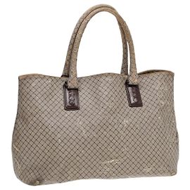 Autre Marque Bottega Veneta Tote Bag aus beschichtetem Canvas in Grau Auth bs17363 Braun