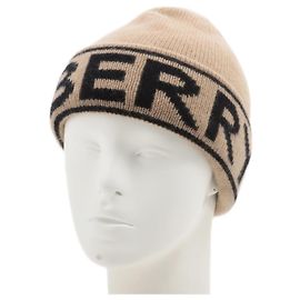 Burberry Hellbraune Kaschmir-Beanie mit Logo am Bündchen Braun