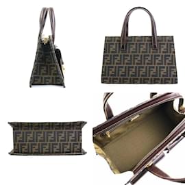 Fendi-Fendi Zucca Canvas Leather Handbag-Brown