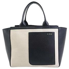 Bolsa Valextra em lona e couro Preto Bege