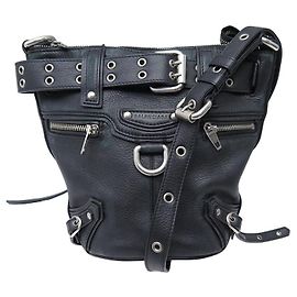 BALENCIAGA EMO XS LEDER EIMER HANDTASCHE MIT LEDERGURT Schwarz