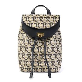 Zaino Gancini di Salvatore Ferragamo Nero Bianco Beige