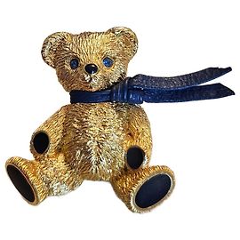 Lindo broche de urso de pelúcia vintage da Burberry com lenço de couro Preto Dourado Azul escuro
