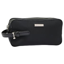 BURBERRY Zweite Tasche Nylon Leder Schwarz Silber Auth bs16972 Schwarz Silber