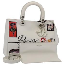 Christian Dior-Christian Dior Hand Bag Leather 2way Silver White Auth ep5275A-Silvery,White