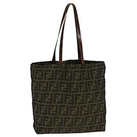 Fendi-FENDI Zucca Canvas Tote Bag Brown Black Silver Auth ti2007-Brown,Black,Silvery