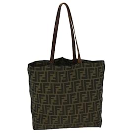 Fendi-Sac fourre-tout en toile Zucca FENDI marron noir argent Auth ti2007-Marron,Noir,Argenté