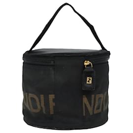 Fendi-FENDI Vanity Pouch Canvas Black Gold Auth bs17207-Black,Golden