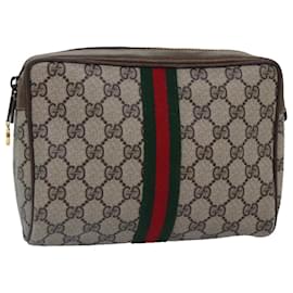 Gucci-GUCCI GG Supreme Web Sherry Line Clutch Bag Beige Gold 32 014 3553 Auth ep5355-Beige,Golden