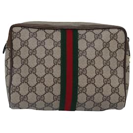 Gucci-GUCCI GG Supreme Web Sherry Line Clutch Bag Beige Gold 32 014 3553 Auth ep5355-Beige,Golden
