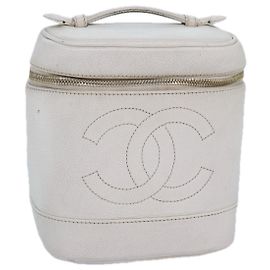 CHANEL COCO Marca Pochette Vanity Pelle Caviar Oro Bianco CC Auth yk14381 Bianco D'oro