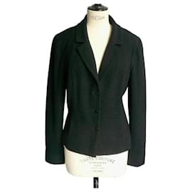 Chanel-CHANEL Little black jacket wool crepe T44 FR-Black
