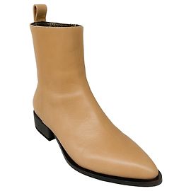 Brunello Cucinelli Beige Monili Bead Embellished Pull-On Leather Ankle Boots Beige