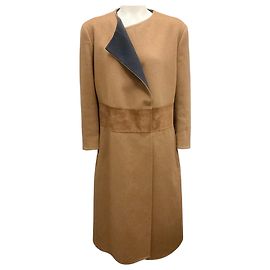 Akris Brown / Black Suede Trimmed Cashmere Coat Brown