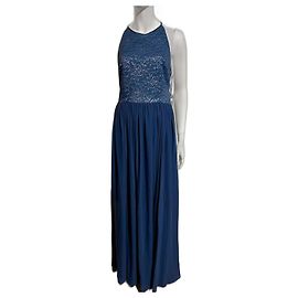 Vera Wang Vestido de baile de renda e chiffon com costas abertas Azul