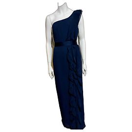 Vera Wang One shouldered regency evening gown from chiffon Navy blue