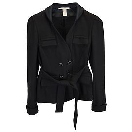 Diane Von Furstenberg Blazer duplo com cinto em lã preta de Diane Van Furstenberg Preto