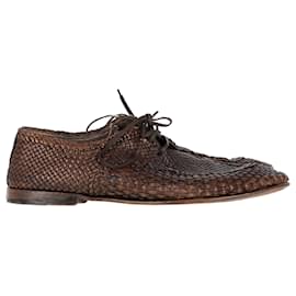 Dolce & Gabbana-Dolce & Gabbana Lace-up Woven Derby Shoes in Brown Calfskin Leather-Brown
