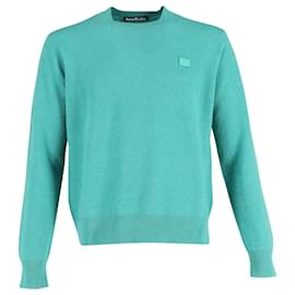 Acne-Acne Studios Kalon Knitted Logo Patch Round Neck Sweater in Turquoise Wool-Other