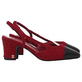 Chanel CC Slingback Pumps aus rotem Woll-Tweed Rot