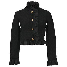 Alexander Wang Cropped Ruffled Stretch-Seersucker Jacket in Black Polyamide Black