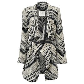 Ba&Sh Ilda offener Strick-Cardigan mit Gürtel aus schwarzem und weißem Polyester Schwarz