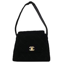 Chanel-Chanel 1997 Quilted CC Turn-Lock Handbag in Black Velvet-Black