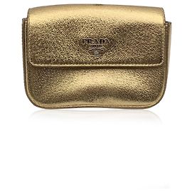 Prada Metallic Gold Leather Mini Box Clutch Bag Pochette Golden