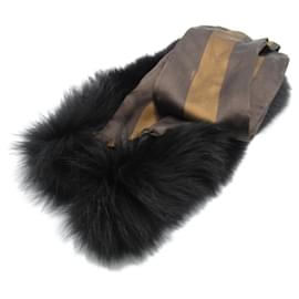 Fendi-Fendi Pecan Scarf in Silk and Fur-Brown,Black
