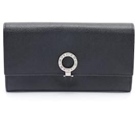 Bulgari-Bvlgari Black Leather Bi-fold Long Wallet-Black