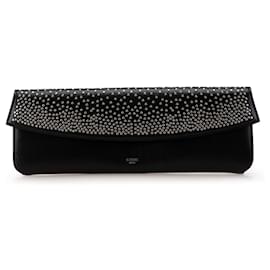 Céline-Celine Black Studded Leather Evening Long Clutch-Black