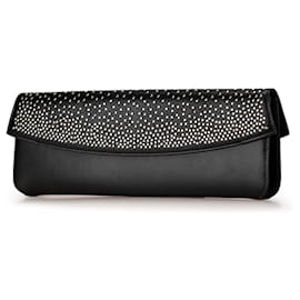 Céline-Celine Black Studded Leather Evening Long Clutch-Black