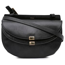 Chloé Bolsa de couro preto Georgia Double Flap Crossbody Preto