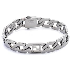 Fendi-Fendi FF Mesh Stainless Steel Charm Bracelet-Silvery
