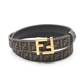 Fendi-Fendi FF Canvas Leather Belt-Brown,Black