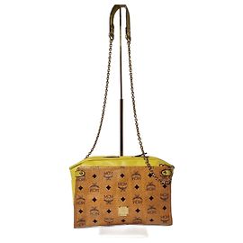 Bolsa transversal de couro MCM Visetos Cognac/Amarelo Marrom Amarelo