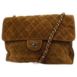 Sac à épaule en daim marron Chanel Marron