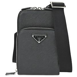 Prada Re-Nylon Saffiano Leather Smartphone Case Shoulder Pouch Black