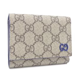 Gucci-Gucci Tri-fold Wallet in Beige and Blue-Blue,Beige