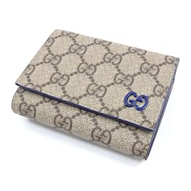 Gucci-Gucci Tri-fold Wallet in Beige and Blue-Blue,Beige