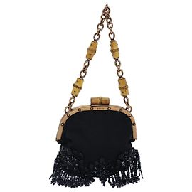 Schwarze Canvas-Tasche mit Bambusperlenkette GUCCI 125587 Auth yk14373 Schwarz