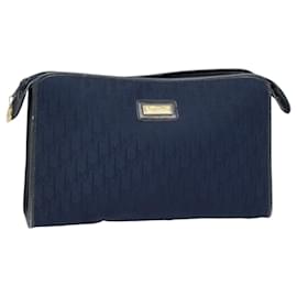 Christian Dior-Christian Dior Trotter Canvas Clutch Bag Navy Gold Auth ep5448-Golden,Navy blue