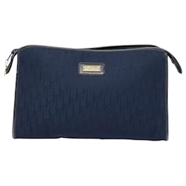 Christian Dior-Christian Dior Trotter Canvas Clutch Bag Navy Gold Auth ep5448-Golden,Navy blue