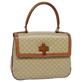 Céline-CELINE Macadam Canvas Hand Bag Beige Gold Auth 88751-Beige,Golden