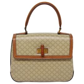 Céline-CELINE Macadam Canvas Hand Bag Beige Gold Auth 88751-Beige,Golden
