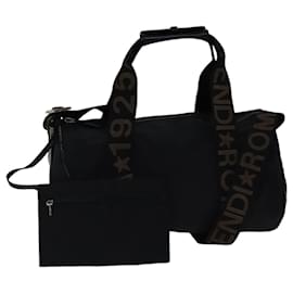 Fendi-FENDI Boston Bag Nylon 2way Black Silver 2305 26420 098 Auth bs17513-Black,Silvery