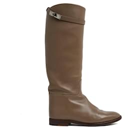 Hermès-Hermès Jumping Boots EU39.5 Taupe Leather Kelly Boots UK6 US8.5 Hermes-Taupe