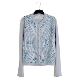 Hermès-Hermès 2005 Twillaine Astrologie FR40 Grey Silk Cashmere Dies et Hore Cardigan US10 Hermes-Grey