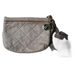 LANVIN Pochette zippée café au lait cuir tbe Beige